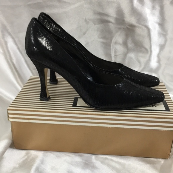 Vintage Heels ANDREW GELLER Black Caviar Size 9M 3.5” - Picture 1 of 15